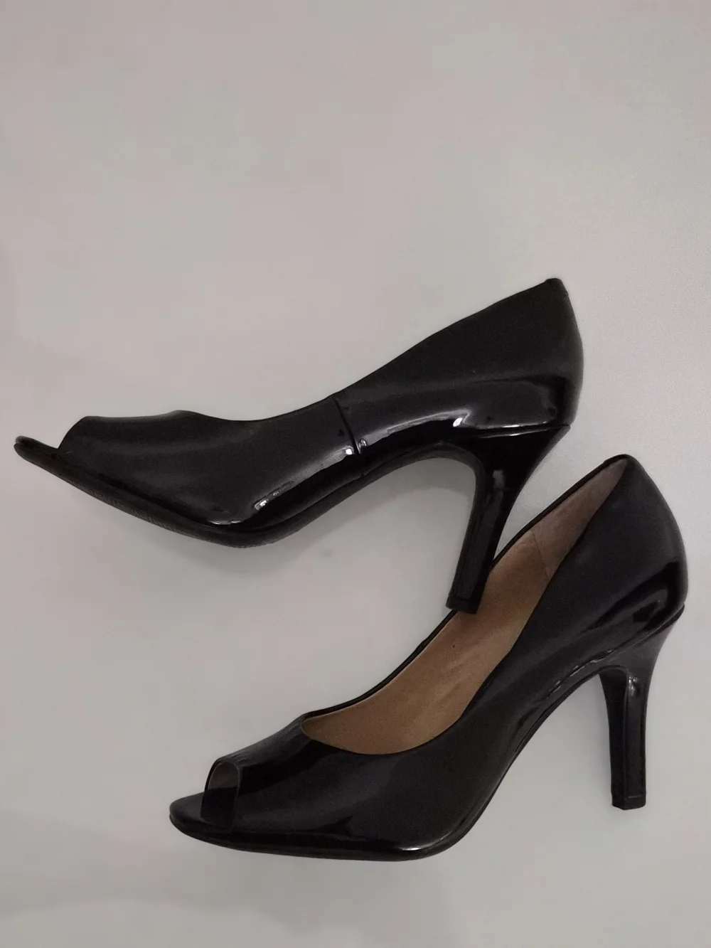 Kelly & Katie Black Patent Peep-Toe Heels